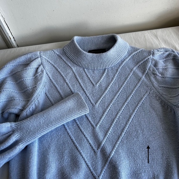 French Connection Violet Blue Textured Puffed Sleeve Knit Sweater - Picture 5 of 13